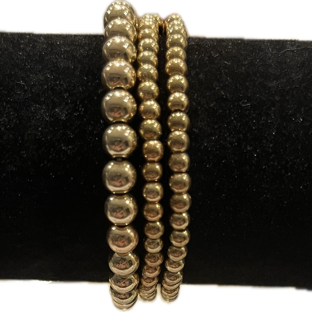 Handmade Gold Beaded Bracelet Trio Stackable Stretch Bracelet Minimalist Jewelry